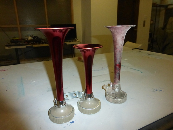 chrome replacements with VHT red anodized paint, original on right